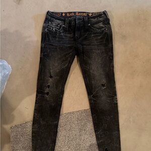 Rock Revival Black Washed Skinny Jeans with Distressed Detail